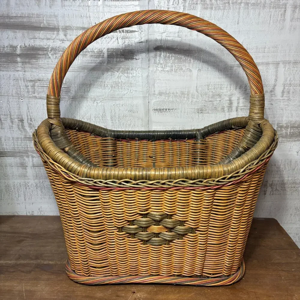 Vintage Wicker Magazine Rack with Handles